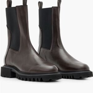 All Saints Hullie Lug Sole Brown Leather Chelsea Boots